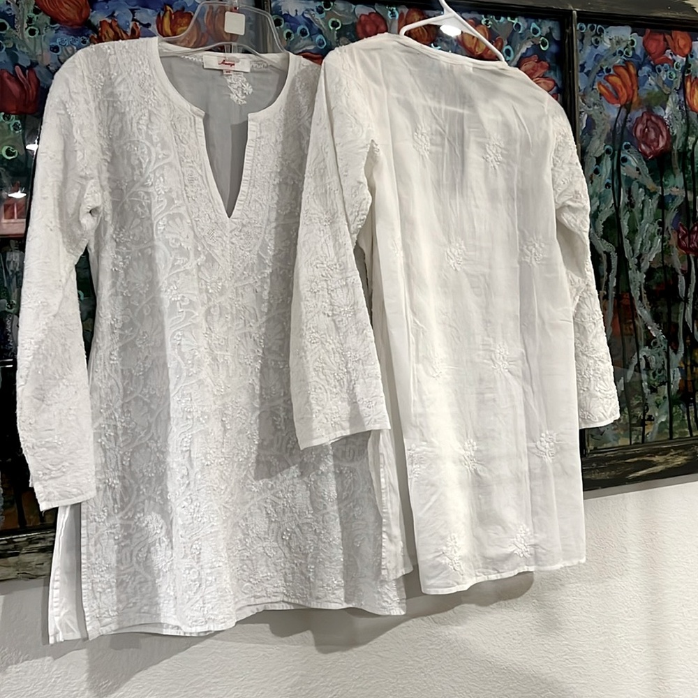 Amaya Kurta/Tunic White w/ White Fine Detailed Embroidery